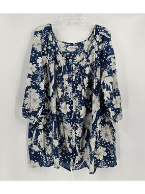 Old Navy Womens Blue White Floral Balloon Sleeve Button Up Blouse Size 4X Casual